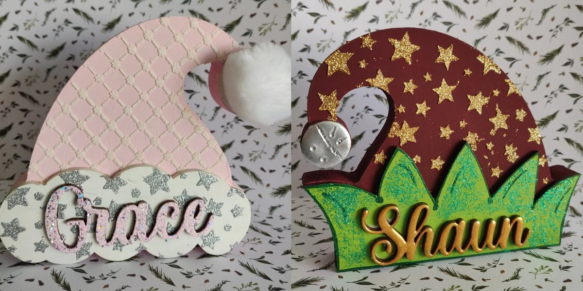 InnerCraftiness's tweet photo. ⚠️ LIMITED TIME OFFER DUE TO POSTAL STRIKES⚠️
🎅 Personalised Santa/Elf hats 🧝‍♀️
Freestanding 18mm thick MDF 
Two sizes:
15cm tall - £12.95 
20cm tall - £14.95
Painted in colour scheme of your choice
P&amp;P extra

⚠️ Message ORDER BY FRIDAY 21 OCTOBER⚠️

#Christmasgifts #uniquegifts https://t.co/Cx48lljXkU