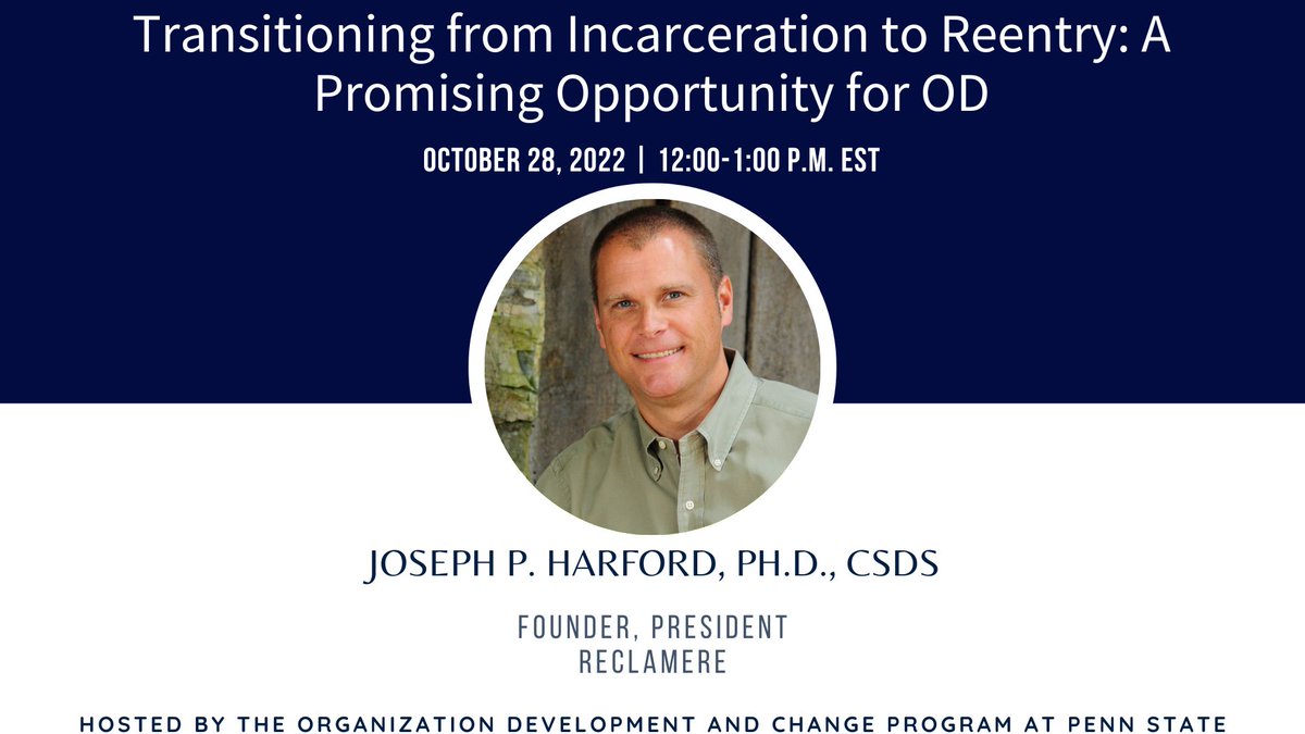 psuwfedodc's tweet image. Our next webinar is presented by Dr. Joseph P. Harford on &quot;Transitioning from Incarceration to Reentry: A Promising Opportunity for OD&quot; on October 28, 2022 from 12:00-1:00 p.m. EDT. Kindly find the registration link here: eventbrite.com/e/webinar-28-t…
#pennstateodc #pennstate