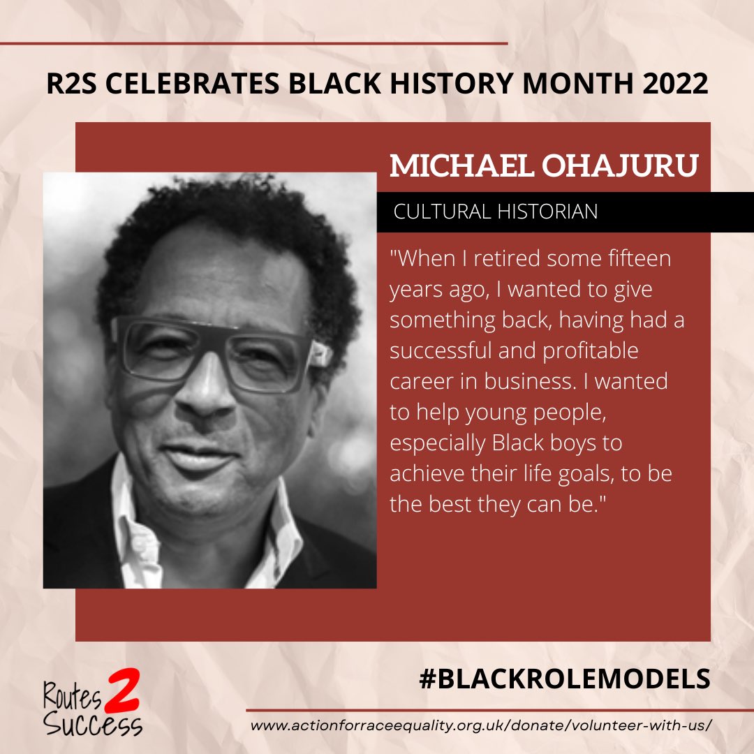 ARE_R2S's tweet photo. For #BlackHistoryMonth we’re putting the spotlight our inspirational #BlackRoleModels.
@michael1952 shares: “l find working with Routes2Success personally rewarding, seeing young folk develop while working with role models who have become lifelong friends.” https://t.co/f7WS6wMHcP