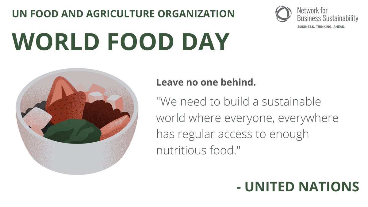 Sunday, October 16th was World Food Day.

How are you tackling food security and/or food waste at your organization? 

Read more about innovative solutions to food waste: nbs.net/innovative-sol…

#worldfoodday #foodsystems #sustainablebusiness #UN #foodwaste