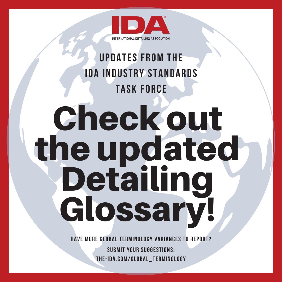 Thank you to all who completed the Standard Terminology Variances surveys this past year! The Industry Standards Task Force has taken the info from those surveys &amp; input the global variances into the Detailing Glossary: the-ida.com/Detailing_Glos…

Learn more: the-ida.com/news/619487