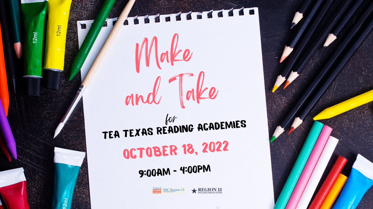 region13's tweet photo. The fun happens 10/18 at the TXRA Make & Take. Get lessons aligned to HB3 Reading Academies and TEKS. ➡️ https://t.co/BNVHqnOeVC #escregion13 #txra https://t.co/wHBRPcNuep