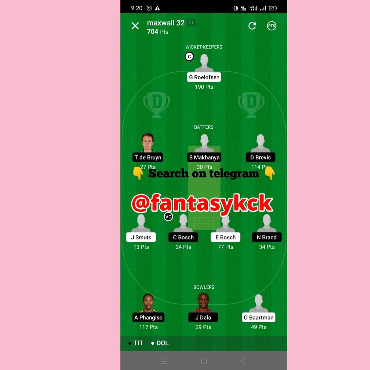 FantasyKck's tweet photo. CSA T20 Challenge 1st match DOL VS TIT ultra mega clean sweep โค๏ธโค๏ธ๐ฏ
#csat20challenge #csat20 #dolvtit #dream11expert #dream11 #dream11winning #titvdol #INDvsPAK https://t.co/wsA0BD2NFl
