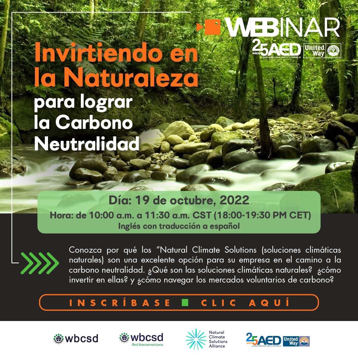 AEDCostaRica's tweet photo. AED les invita al

Webinar: Invirtiendo en la Naturaleza para lograr la Carbono Neutralidad.

Durante el webinar, vamos a proporcionar información sobre qué son las soluciones climáticas naturales (natural climate solutions).

Inscríbase sin costo en: https://t.co/TjwNKT2c32 https://t.co/0oXCfDpwvJ