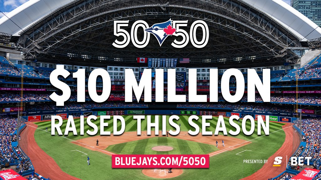 JaysCare's tweet photo. A record-breaking season! 🎉

Thank you to the best fans in baseball and our friends @theScoreBet, for helping us raise over $10 million for our #BlueJaysCommunity this year!💙 https://t.co/GyOMBKm4bY
