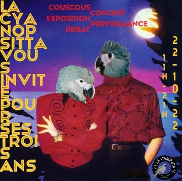 SAMEDI, VIENS à Vitry (94) ! C'est à <a href="/lacyanopsitta/">la cyanopsitta</a>, l'une des putains de MEILLEURES ÉPICERIES du Monde (on les a toutes testés), et ils sont COOLS, et préparent une PUTAIN DE JOURNÉE, avec concerts, débats, trucs. On sera LÀ avec notre beer La Distordue, nos books et nos trucs !