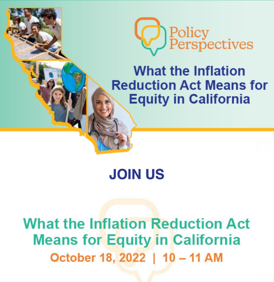CalEndow's tweet photo. Join us for our #PolicyPerspectives webinar: “What the Inflation Reduction Act Means for Equity in California” on Tuesday, October 18, at 10am as we cover the historic new law impacting health, climate, and tax policy.

Register here: 
https://t.co/6LbSIN4WXB https://t.co/99hxuWNjhE