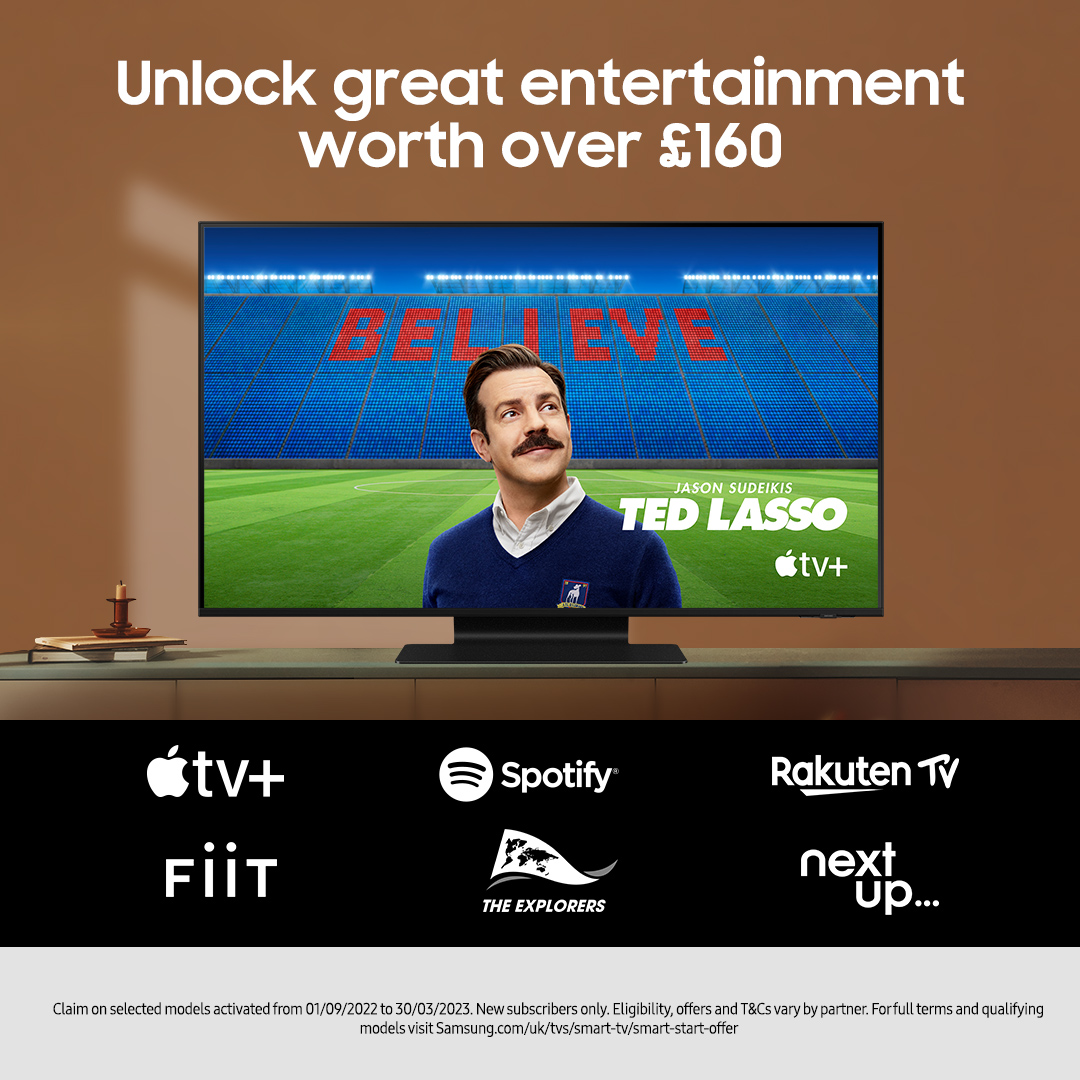 Smart Start is back with a bang! Thinking of getting a new Samsung TV? You’ll also get 3-months subscriptions to Apple TV+, Spotify Premium and Fiit. Plus, we've also thrown in 5 UHD movie rentals on Rakuten TV: bit.ly/3T9UHxc
