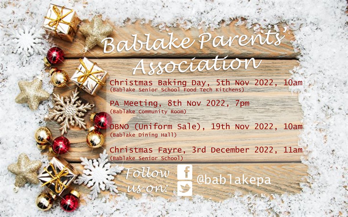 BablakePA's tweet photo. That busy time of year is fast approaching - don't forget these dates for your diary! https://t.co/emwOA7zBjs