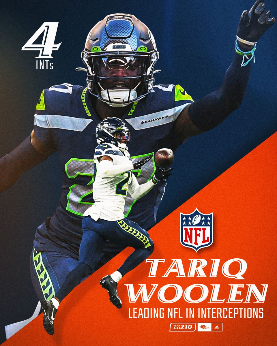 UTSAFTBL's tweet photo. Your current @NFL leader in interceptions, @_Tariqwoolen 😤

#BuiltByUTSA | #BirdsUp 🤙 https://t.co/ioxzVlWrkv