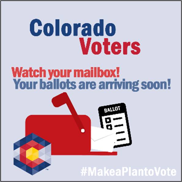summitclerk's tweet photo. Ballots are out in the mail.  Sign up for Colorado @ballottrax for text and email notifications on the status of your ballots between now and Election Day 📬 https://t.co/LBmCO95vCz https://t.co/WoVGfyDYQN