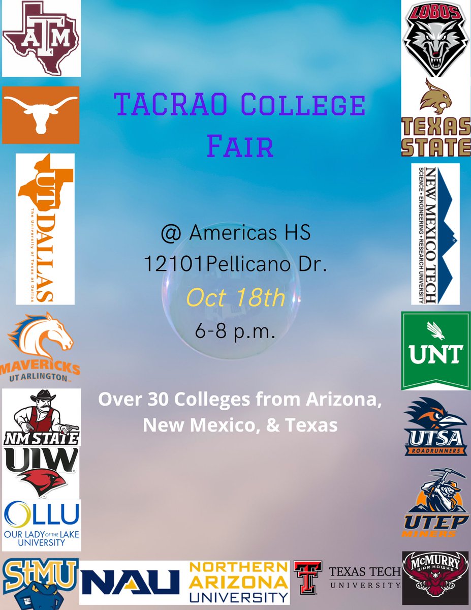Falcons our college fair is tomorrow OCT 18th at Americas HS 6-8 pm! Juniors and Seniors this is a great chance to find out what colleges have to offer. 🎓☀️ <a href="/Eastlake_HS/">Gilbert R . Martinez</a> <a href="/EHScounselors__/">Eastlake-Counseling</a>