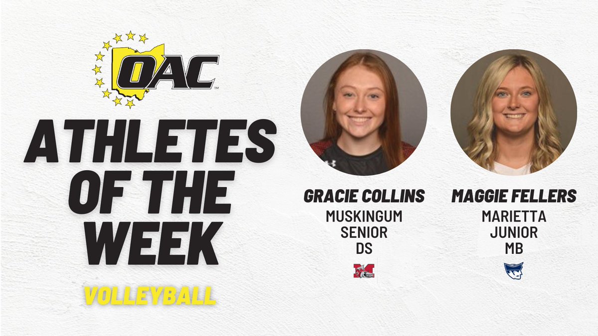 OHAthleticConf's tweet photo. Athletes of the Week | Volleyball

Gracie Collins @FightingMuskies 
Maggie Fellers @MariettaPioneer 
 
https://t.co/NqSiTRTRtt
#OAC #OACVolleyball https://t.co/eLkCxWfRbf