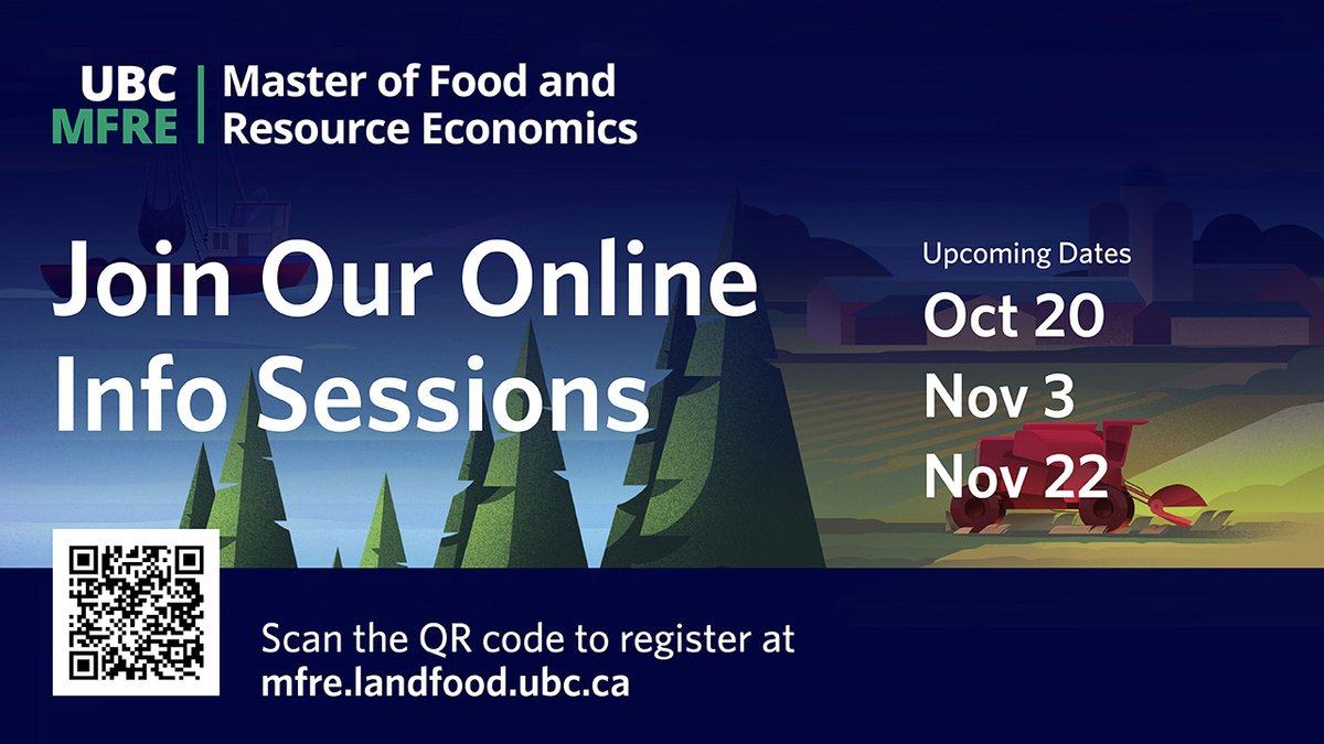 mfreUBC's tweet photo. Join our online Info Session on October 20,2022 starting at 4 pm PT and learn more about this exciting master's program, Funding Opportunities and Participate in our Q&amp;A sessions. 
https://t.co/uEYMtHVFbr
@ontwali23  @ubcLFS @UBCSauderSchool @UBC  @UBCGradSchool @ubcGRS https://t.co/ygNRMfRM0k