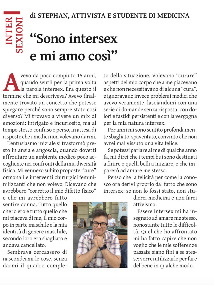 Intersexioni's tweet photo. 💛 Ed ecco qui la finestra di intersexioni su Fuori Binario, questo mese per l'intersex awareness period usciamo con uno scritto di #StephanMills attivista intersex del gruppo giovani intersex di #intersexioni e componente del nostro direttivo, studente di medicina. https://t.co/GC8ApmC20H