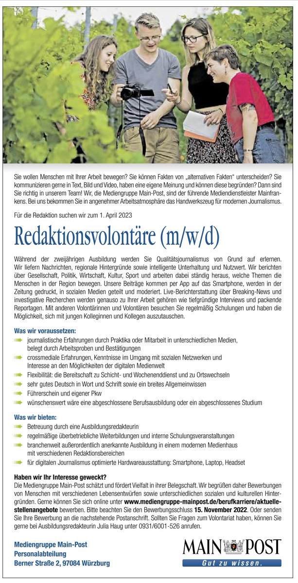 Kann ich zu 100 Prozent empfehlen: die Ausbildung in der Redaktion der <a href="/mainpost/">mainpost</a> !! #journalismus #journalism #educateME mainpost.de/volo
