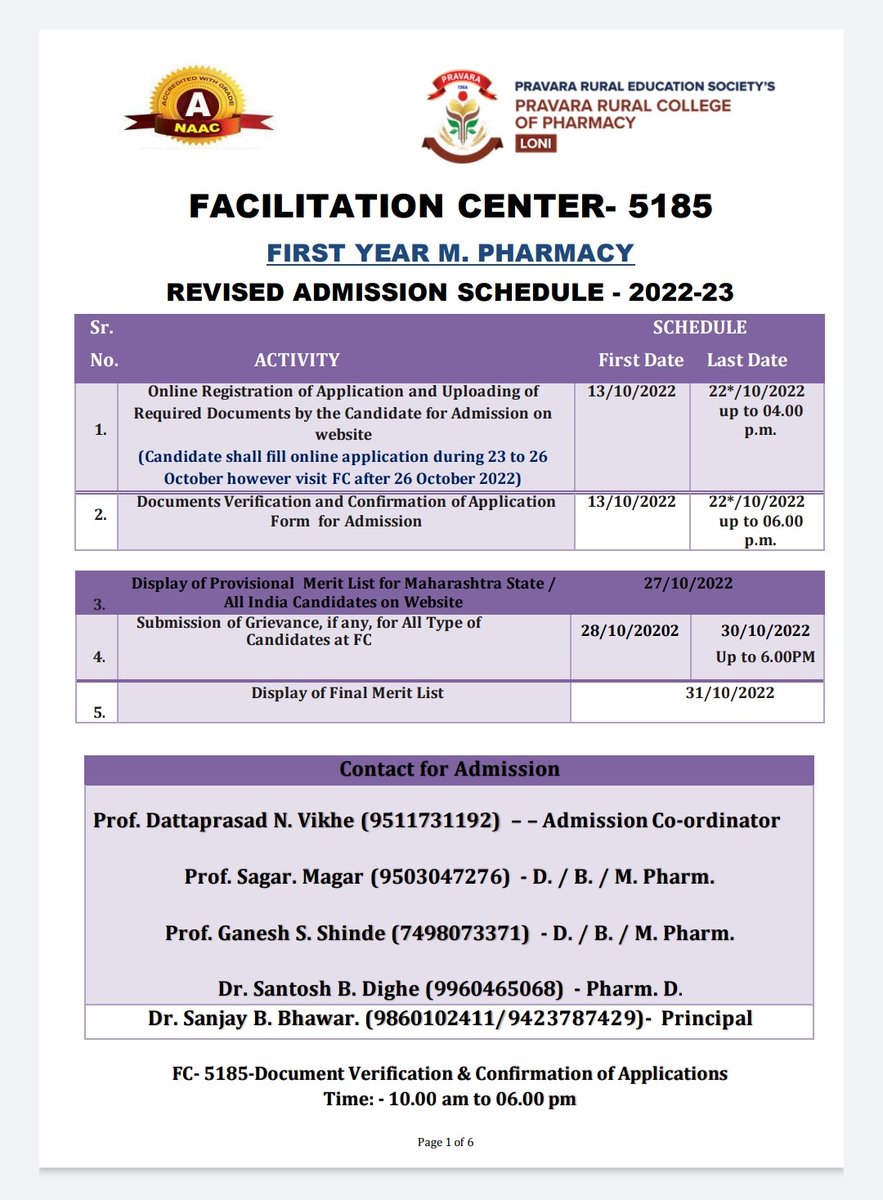 PravaraPharmacy's tweet photo. #Revised_Admission_Shedule
#mpharmacy
#mpharmacyadmissions
#pharmacognosy
#pharmaceuticalchemistry
#qualityassurancetechniques
#PraposedCourses_Pharmaceutics_Pharmacology
#admissionsopen2022_23
#pravarapharmacyloni
#pravara
#education
#fc5185 https://t.co/wg5QYi2uq6