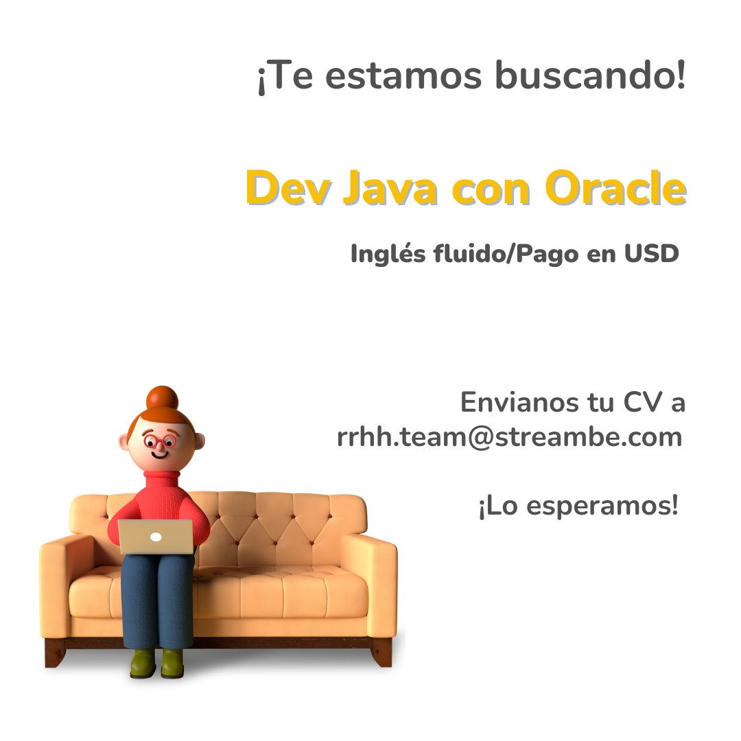 Streambe1's tweet photo. #ViernesdeBusquedas Dev Java con Oracle | inglés intermedio (USD)
¡Te estamos buscando! 👓
Envía tu CV a rrhh.team@streambe.com #ExperienciaStreambe #EquipoStreambe 🚀
#busquedaslaborales #desarrollador #developer #desarolladores #rrhh #software #softwaredeveloper #delovepment https://t.co/IJ3acWch27