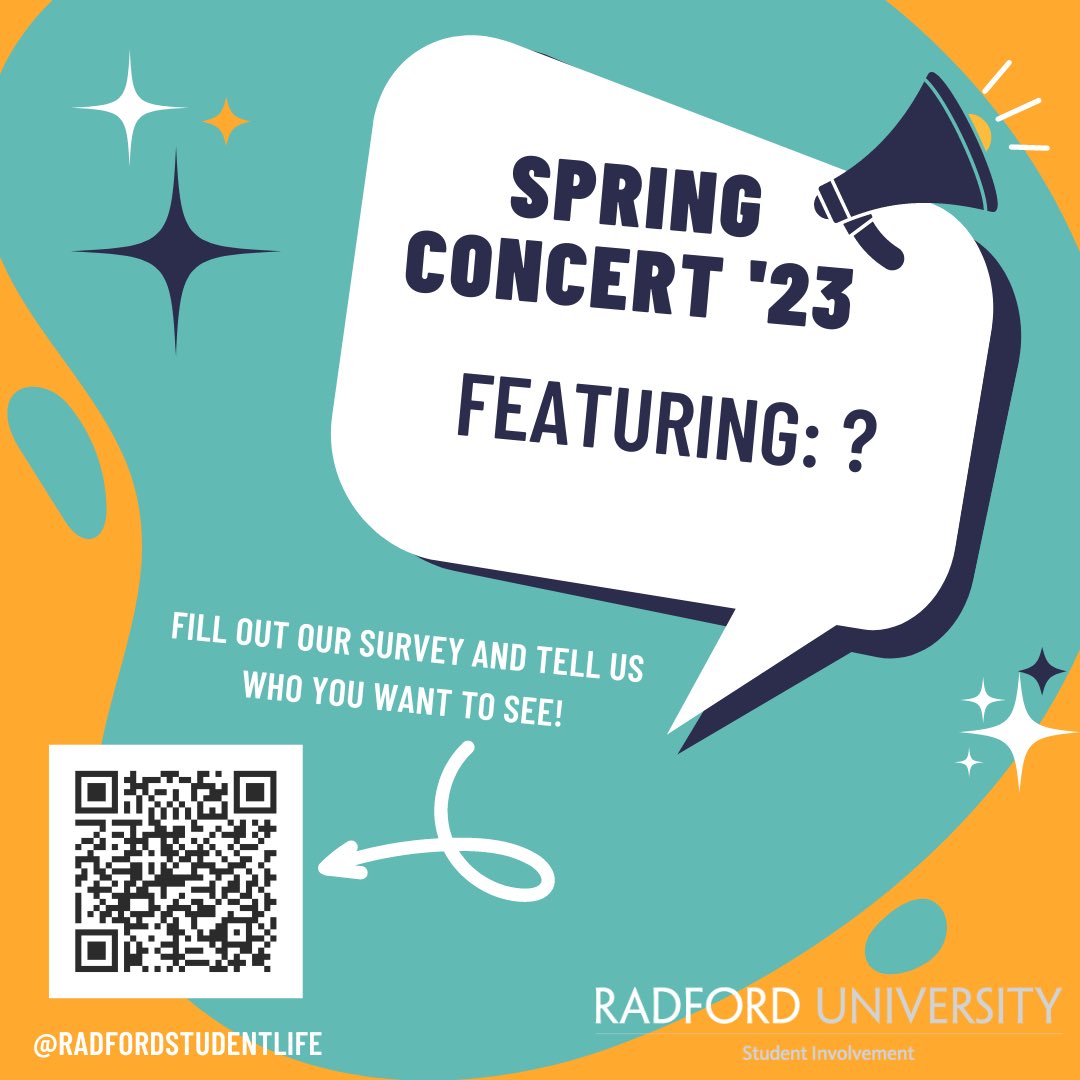 🚨Who do YOU want to see at Radford University for our annual Spring Concert?🚨 Fill out the survey through the link below👇 or through the QR code and let us know!

radford.co1.qualtrics.com/jfe/form/SV_cO…