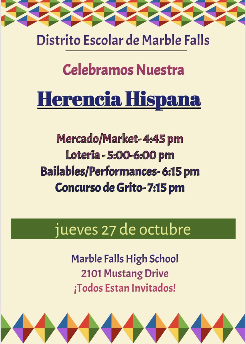 <a href="/MarbleFallsISD/">Marble Falls ISD</a> Hispanic Heritage Month Celebration | Oct 27 at Marble Falls High School | Starting at 4:45pm <a href="/mfisdEL/">MFISD BIL/ESL Programs</a> <a href="/HighlandLakesEl/">Highland Lakes Elem</a> <a href="/ColtElementary/">Colt Elementary</a> <a href="/SpicewoodE/">Spicewood Elementary</a> <a href="/MFEnews/">MFElementary</a> <a href="/MarbleFallsMS/">Marble Falls MS</a> <a href="/MFHS_Principal/">Marble Falls High School</a> <a href="/FCHS_Principal/">Falls Career High School</a> <a href="/MFEdFoundation/">Marble Falls Education Foundation</a>