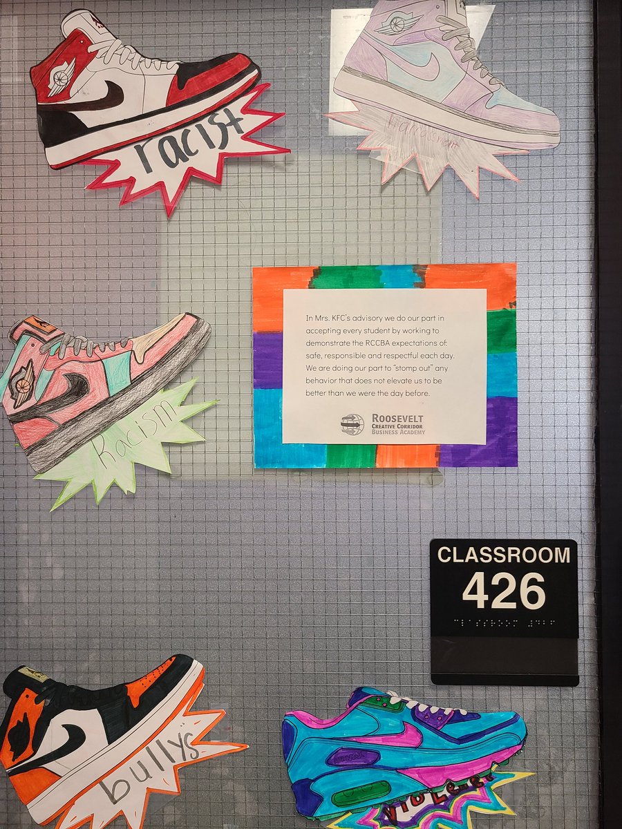 MrsKFC's tweet photo. Acceptance door decoration contest. "Stompin' out hate. Accepting elevates!" #rccba #RCCBAmagnet https://t.co/epxUrBgf8H