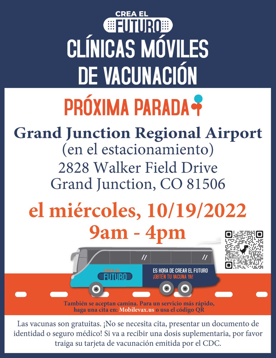We are pleased to be hosting a mobile vaccine event again here at the airport. The Vaccine Mobile Bus event is happening on Wednesday, October 19th from 9am – 4pm in front of the terminal in the main parking lot.