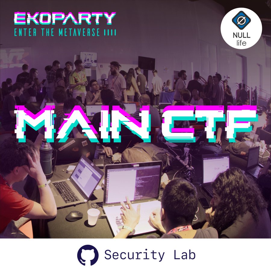 NULL Life CTF Team (@nulllifeteam) on Twitter photo Ekoparty CTF is now on CTF Time ctftime.org/event/1790! You are invited to play at this year edition from anywhere, learning and fun guaranteed! * Prizes only available for local teams ctf.ekoparty.org #eko2022 #ekoctf
<a href="/ekoparty/">Ekoparty | Hacking everything</a> Ekoparty CTF is now on CTF Time ctftime.org/event/1790! You are invited to play at this year edition from anywhere, learning and fun guaranteed! * Prizes only available for local teams ctf.ekoparty.org #eko2022 #ekoctf
<a href="/ekoparty/">Ekoparty | Hacking everything</a>