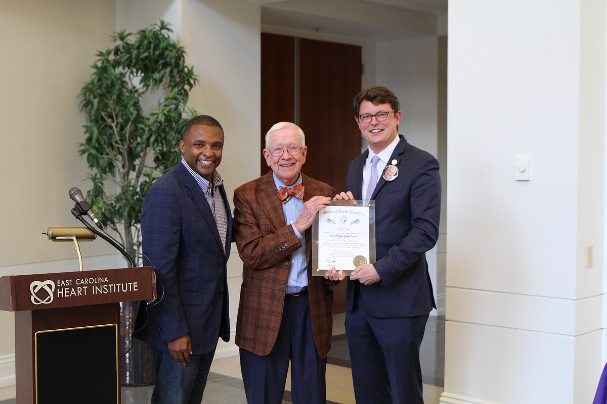 ECUBrodySOM's tweet photo. @EastCarolina’s Dr. Tom Irons was presented with the Order of the Longleaf Pine, NC’s highest civilian honor, by NC State Senator Don Davis &amp; NC State Representative Brian Farkas, on behalf of Gov. Roy Cooper, during Dr. Irons’ Oct. 12 retirement reception Photo by George Crocker https://t.co/KOxuRGIuBy