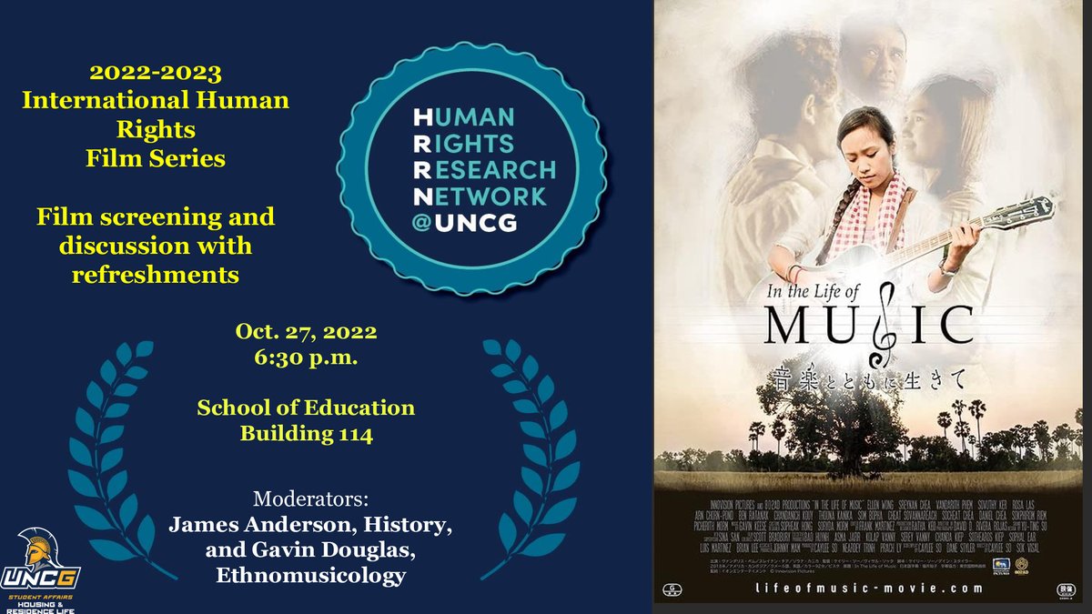 UNCG_HRRN's tweet photo. It's been awhile, but we're excited to announce the first screening of the 2022-2023 academic year in the @UNCG HRRN International Human Rights Film Series: "In the Life of Music," October 27, 6:30 pm, SOEB 114! 

Join us for the film, discussion, and refreshments! https://t.co/RONvjkKzH3