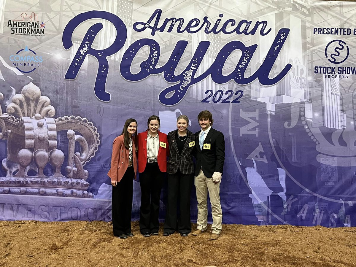 Congratulations to our Livestock Judging Team for placing 10th at the American Royal competition in Kansas City.  Team members are Justine, Hannah, Breanna, and Creyton.