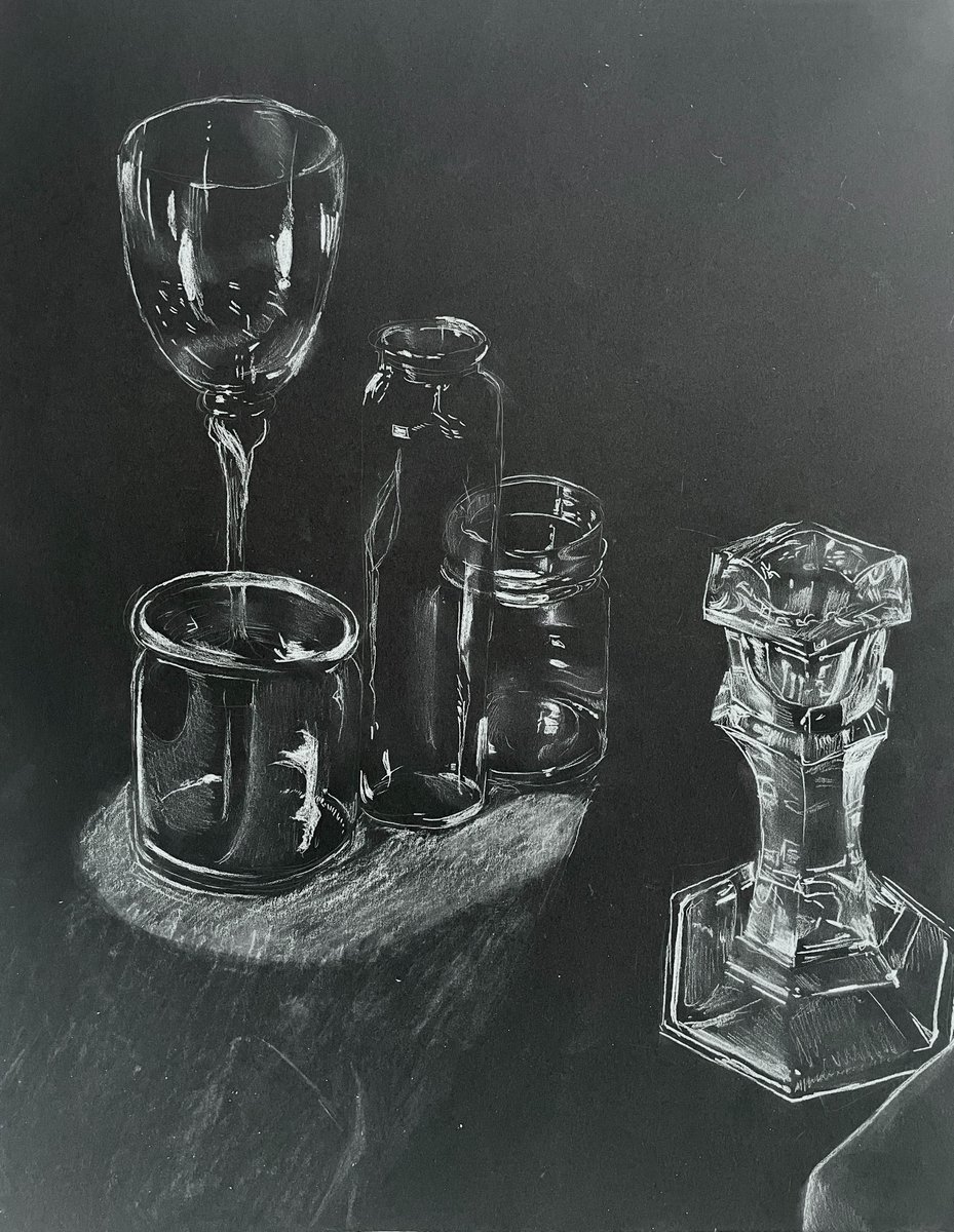 None of the Art 3 students at <a href="/MonticelloHigh/">Monticello High</a> were left in the dark when it came to drawing light reflections on glass with white charcoal.  Amazed at these still life drawings!  #artsed #charcoal #acps @bethcosta6 <a href="/lisaperegoy511/">Lisa Peregoy</a> <a href="/ACPSFineArts/">ACPS Arts</a>