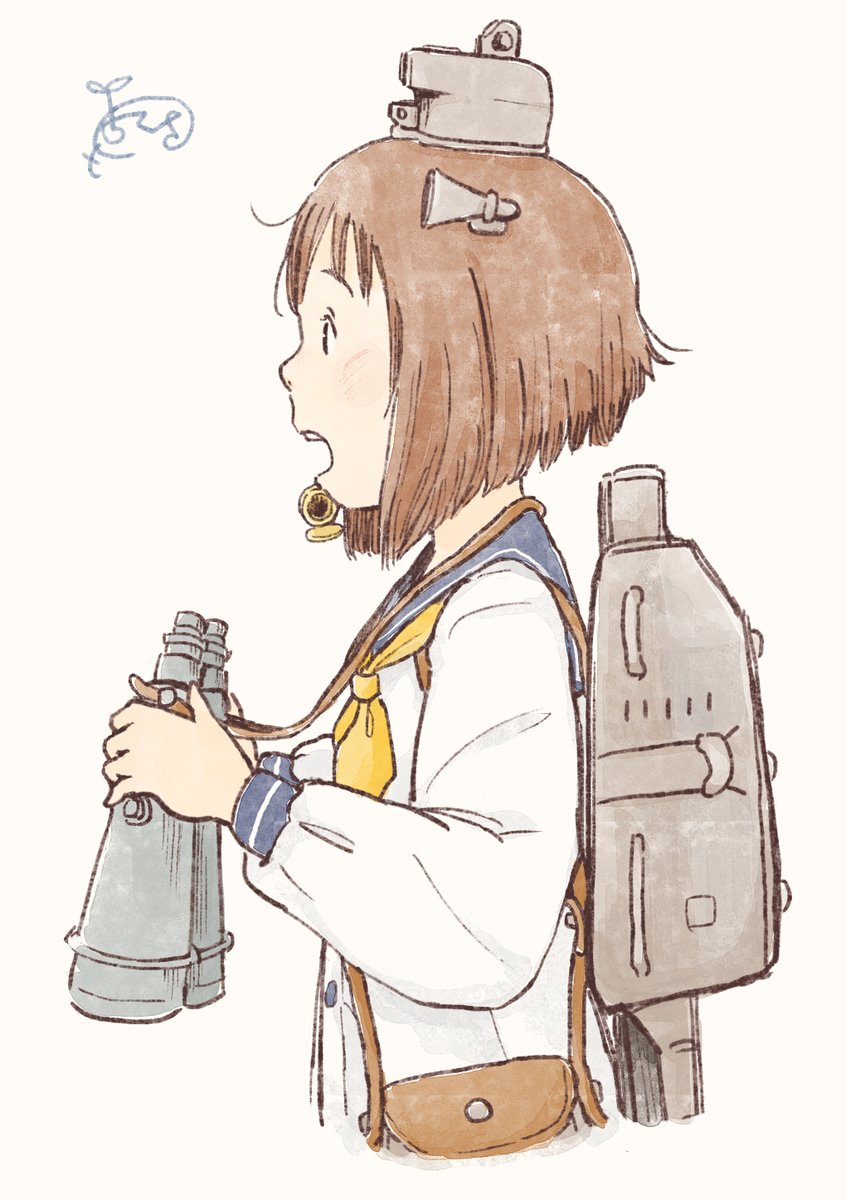 yukikaze (kancolle) 1girl binoculars solo brown hair short hair sailor dress dress  illustration images