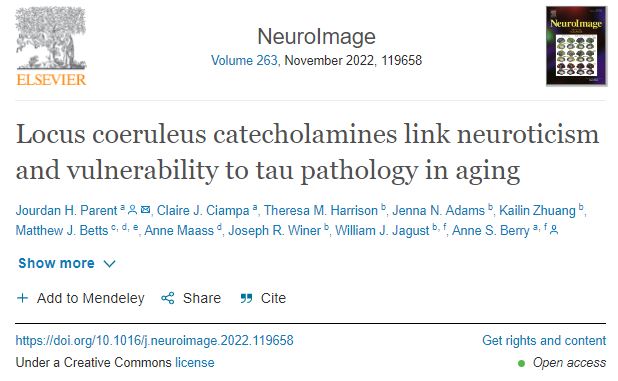 NSS_PIA's tweet photo. [RESEARCH UPDATE]
-Research Article
Parent et al. explain that the LC-catecholamine system represents an indirect path linking neuroticism with amygdala tau. (1/3)
DOI:10.1016/j.neuroimage.2022.119658 https://t.co/gLoWEO4KJW