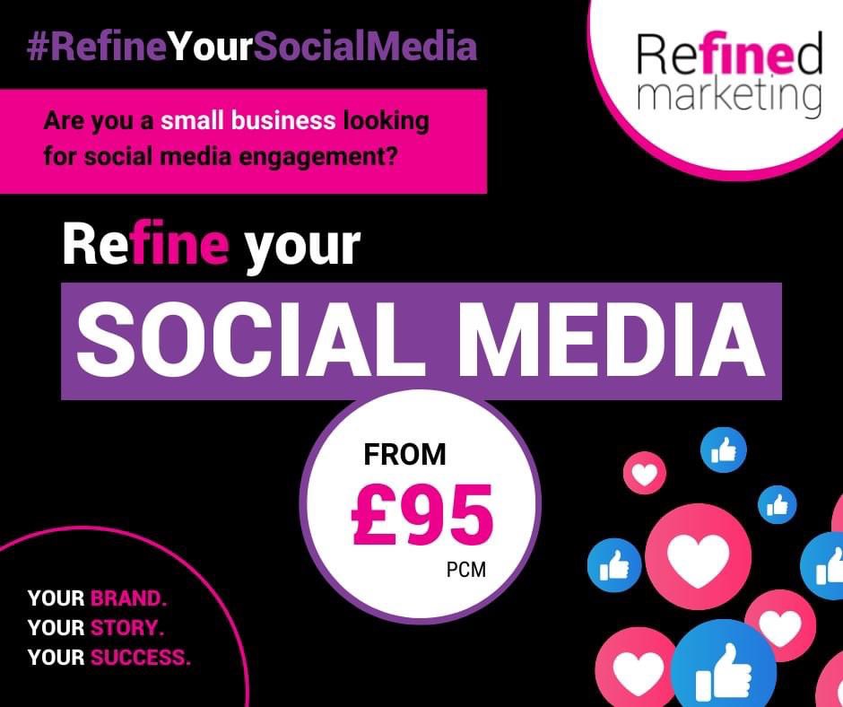 𝗔𝗿𝗲 𝘆𝗼𝘂 𝗮 𝘀𝗺𝗮𝗹𝗹 𝗯𝘂𝘀𝗶𝗻𝗲𝘀𝘀 𝗹𝗼𝗼𝗸𝗶𝗻𝗴 𝗳𝗼𝗿 𝗦𝗼𝗰𝗶𝗮𝗹 𝗠𝗲𝗱𝗶𝗮 𝗲𝗻𝗴𝗮𝗴𝗲𝗺𝗲𝗻𝘁?

View our social media packages and pricing online -
refinedmarketing.co.uk/social-media-p…

#business #marketing #socialmedia #northwestmarketing #brandingdesign