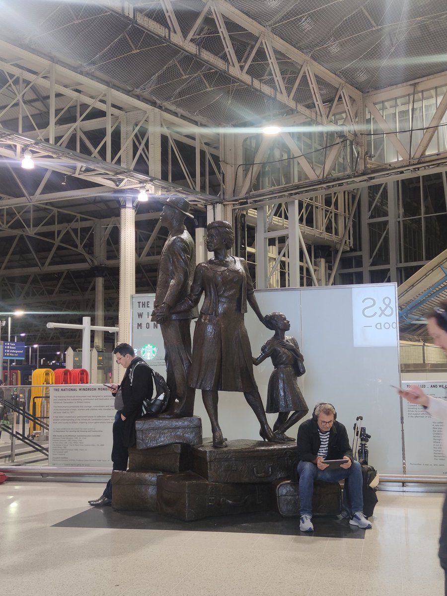 BeingMissflo's tweet photo. Why are these men sitting on the Wind rush memorial? The lack of respect during Black History Month 😒@tfl #waterloo #waterloostation #tfl https://t.co/mMGVD3eKD8