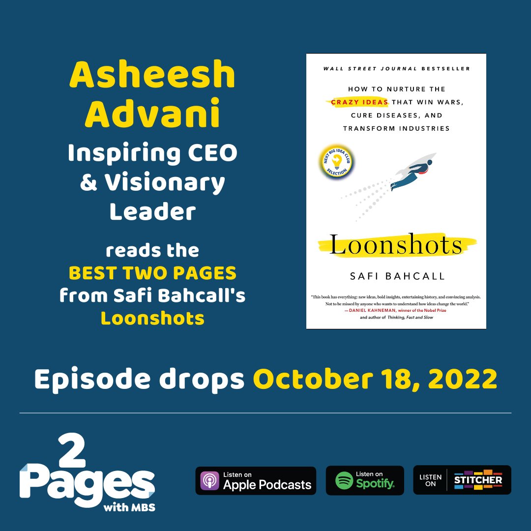 Which books have shaped your mind and changed your life? Our CEO @asheeshadvani joins the #2Pages podcast with @mbs_works this week to read two pages from one of his favorite books, #Loonshots by @SafiBahcall. Learn more get streaming links at mbs.works/2-pages-podcas…