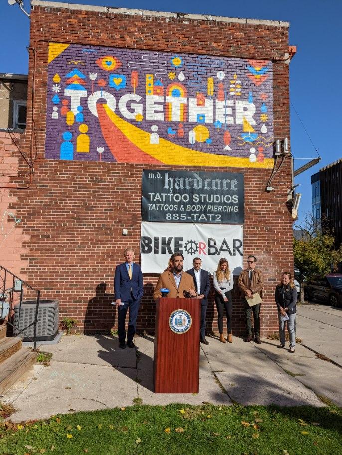 JonRivera149's tweet photo. Proud to have finally unveiled a brand new mural at 902 Elmwood Ave. (south-facing wall of Hard Core Tattoo)!

I was joined on Friday with @SenSeanRyan, @JoelFeroleto, and representatives from @asiwny to announce the new “Together” mural. https://t.co/qT8sOFO6IJ