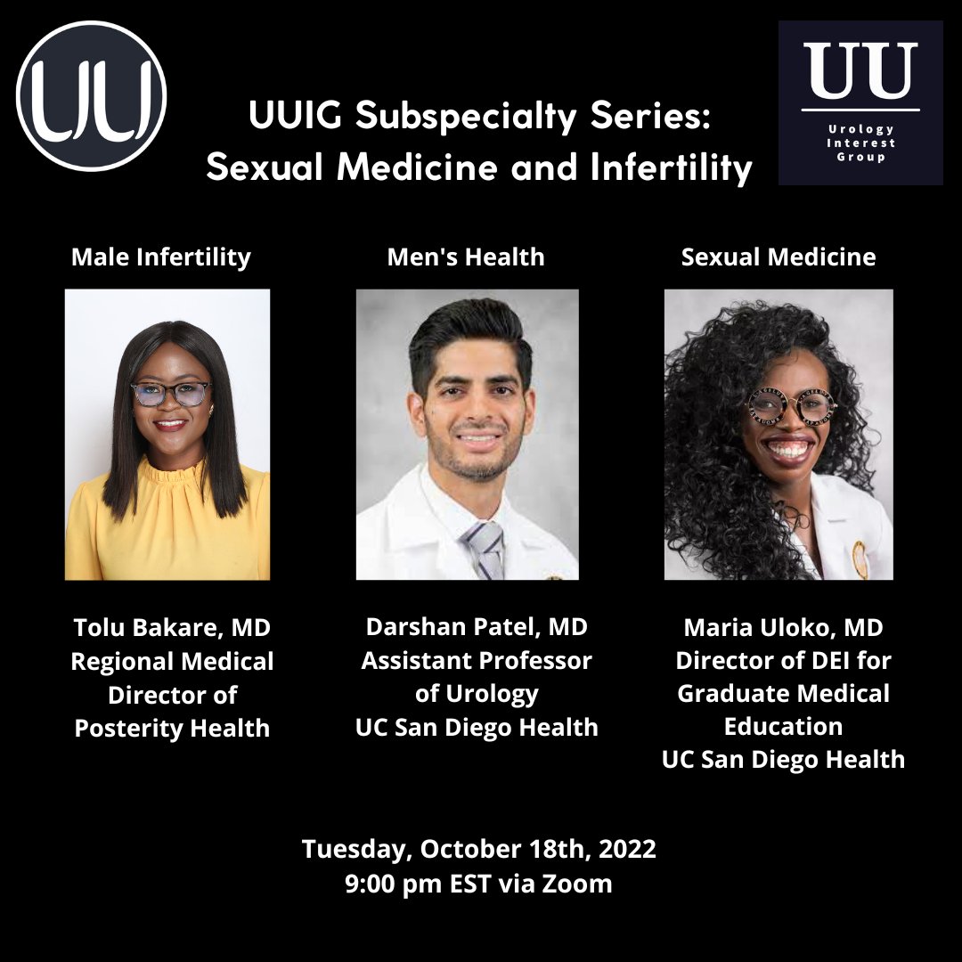 UroUnbound_IG's tweet photo. Interested in a career in sexual health? Join us Oct 18 at 9pm to learn more from our experts @tolubakar @MariaUloko @darshanpatelmd! 
UU Members-only event. Join at link in bio. @SMSNA_ORG @ISSM_INFO @ISSWSH @ReprodMed 
#SexMed https://t.co/DHRaWNZFcO