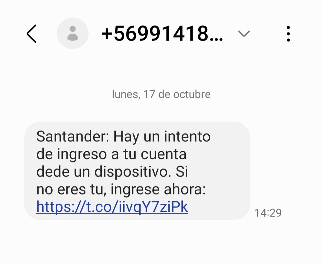 dani_coni's tweet photo. De nuevo mensajes de estafa haciéndose pasar x el @bancosantander @santanderchile 🧐 #estafa https://t.co/K60VOfNcwb
