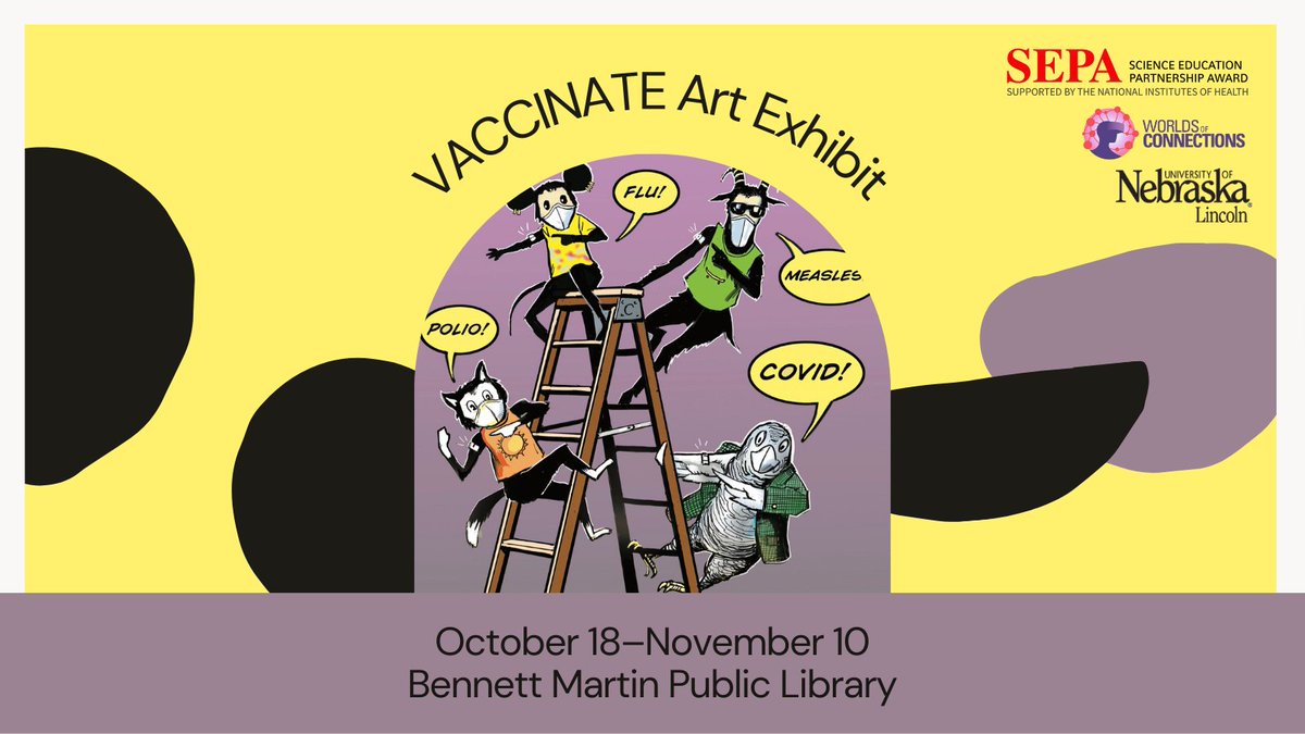 Opening TOMORROW at Bennett Martin Library in Lincoln—VACCINATE: Posters from the COVID-19 Pandemic, a public art exhibit from Oct 18–Nov 10 featuring 46 posters promoting vaccination and/or vaccine acceptance. FREE and OPEN to the public during normal library hours.