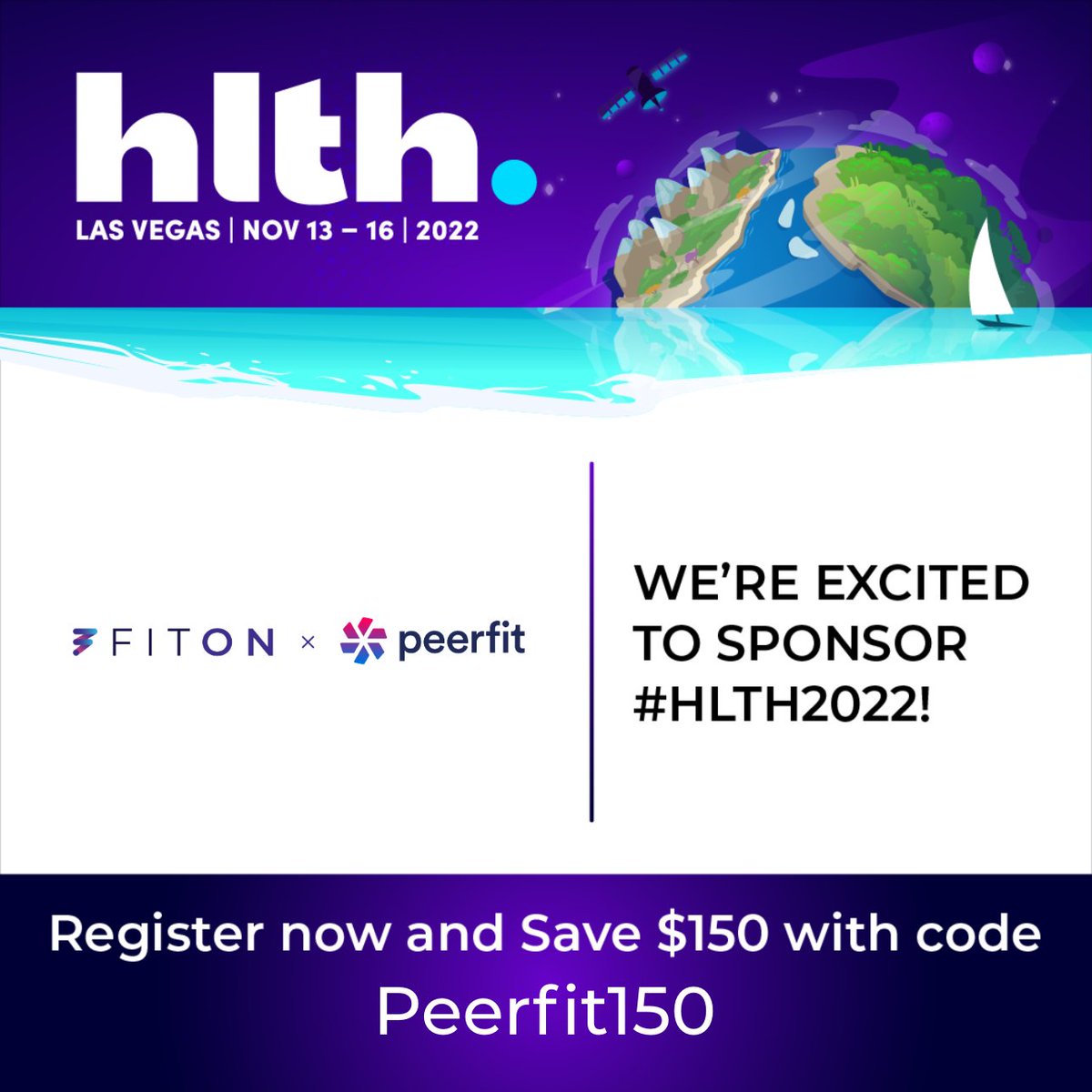 The Peerfit + FitOn teams are excited to be attending the #hlth2022 conference next month! Still need to sign up? Use our code Peerfit150 for $150 off your registration: peer.fit/3eG3SXl