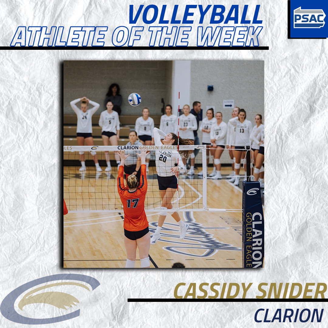 PSAC Sports (@psacsports) on Twitter photo VB: Your #PSACVB Athletes of the Week! โฌ๏ธ
East
Athlete, Brynn Dreisbach - <a href="/WCUAthletics/">West Chester Golden Rams</a>
Defense, Oyinda Agbale - <a href="/ShipURaiders/">Shippensburg University Raiders</a>
West
Athlete, Cassidy Snider - <a href="/ClarionEagles/">Clarion Golden Eagles</a>
Defense, Lauren Valentic - <a href="/IUPCrimsonHawk/">IUP Athletics</a>
#PSACProud
๐- bit.ly/3ggwJSz VB: Your #PSACVB Athletes of the Week! โฌ๏ธ
East
Athlete, Brynn Dreisbach - <a href="/WCUAthletics/">West Chester Golden Rams</a>
Defense, Oyinda Agbale - <a href="/ShipURaiders/">Shippensburg University Raiders</a>
West
Athlete, Cassidy Snider - <a href="/ClarionEagles/">Clarion Golden Eagles</a>
Defense, Lauren Valentic - <a href="/IUPCrimsonHawk/">IUP Athletics</a>
#PSACProud
๐- bit.ly/3ggwJSz