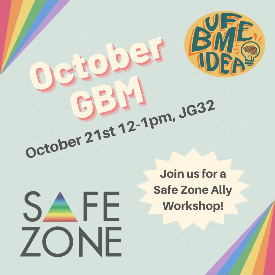 We hope you will join us for our October GBM on Friday, October 21st from 12-1pm in JG32. Some of our members will be leading us in an Ally Safe Space workshop, using materials generated by the American Society for Engineering Education and the LGBTQ+ Advocacy in STEM groups.
