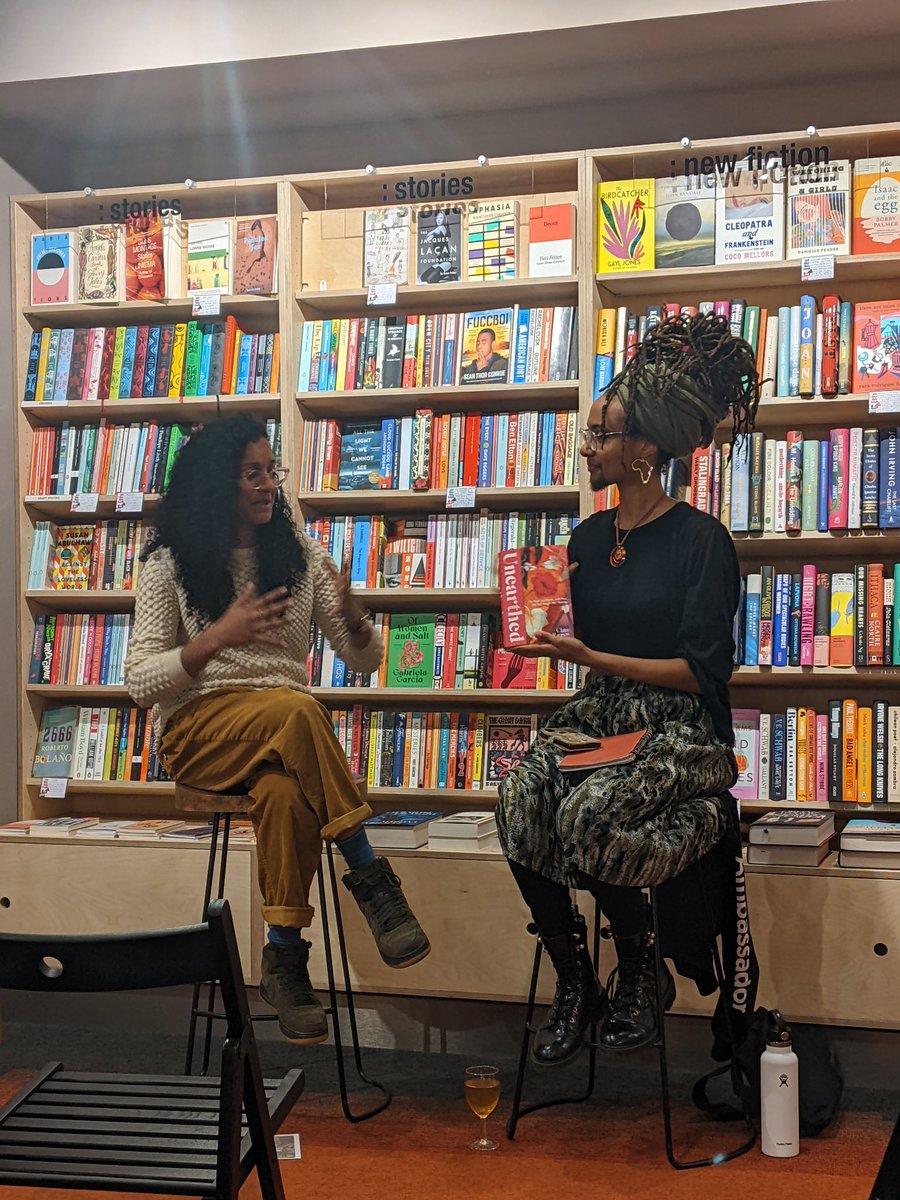 There's a full house and a great atmosphere here for our event with @claireratinon and Rosina Al-Shaater from @ujimaBlackGreen to discuss Unearthed. A lyrical memoir about gardening, colonialism and Mauritius. Part of our #blackhistorymonthuk celebrations