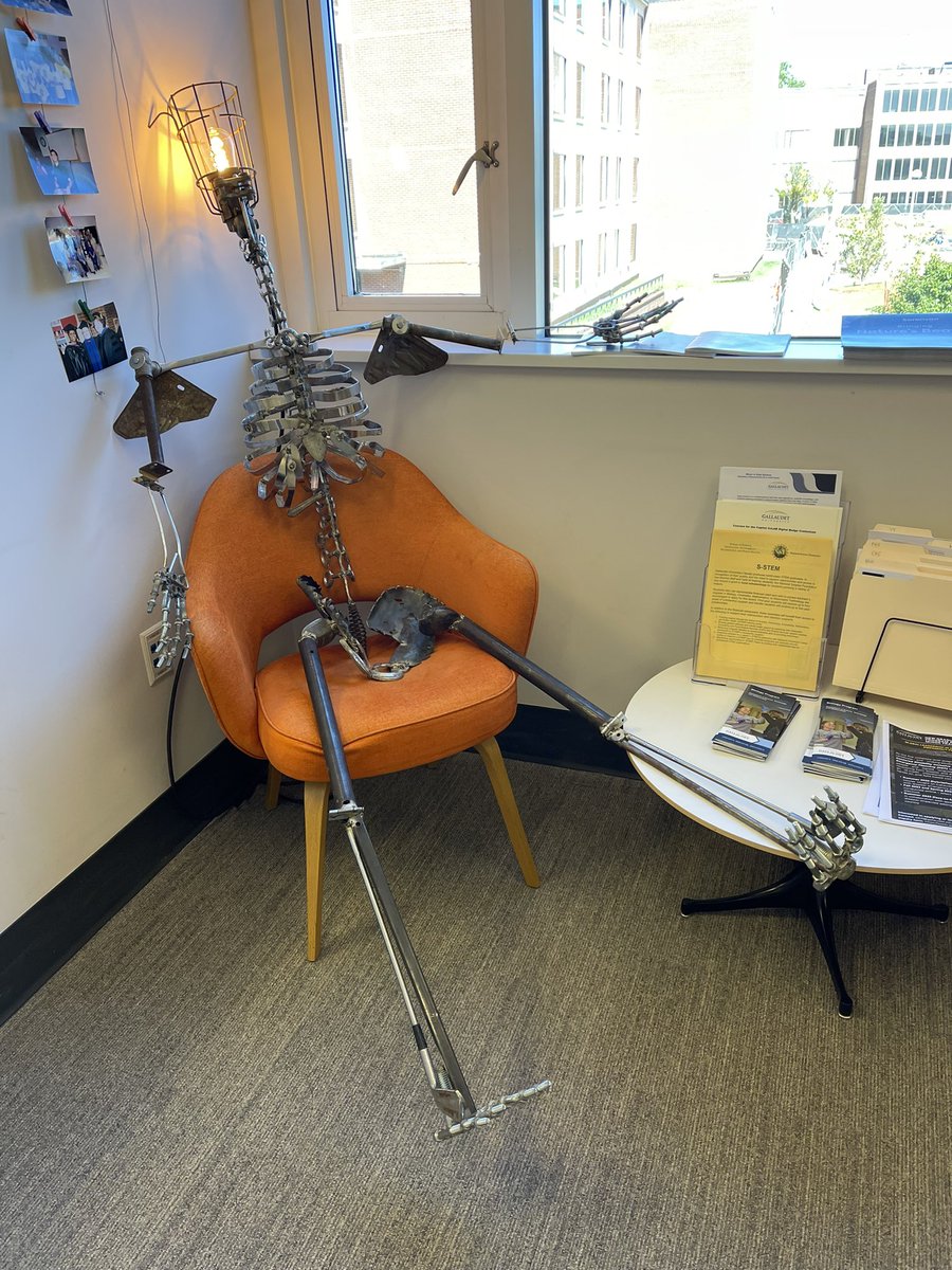 Metal man was created by Krista Kachnik ‘22 as part of her senior project! She used repurposed materials to make a life size skeleton. It’s currently in <a href="/CarrieWaves/">Caroline Solomon</a> office hanging out. Stop by and check it out!