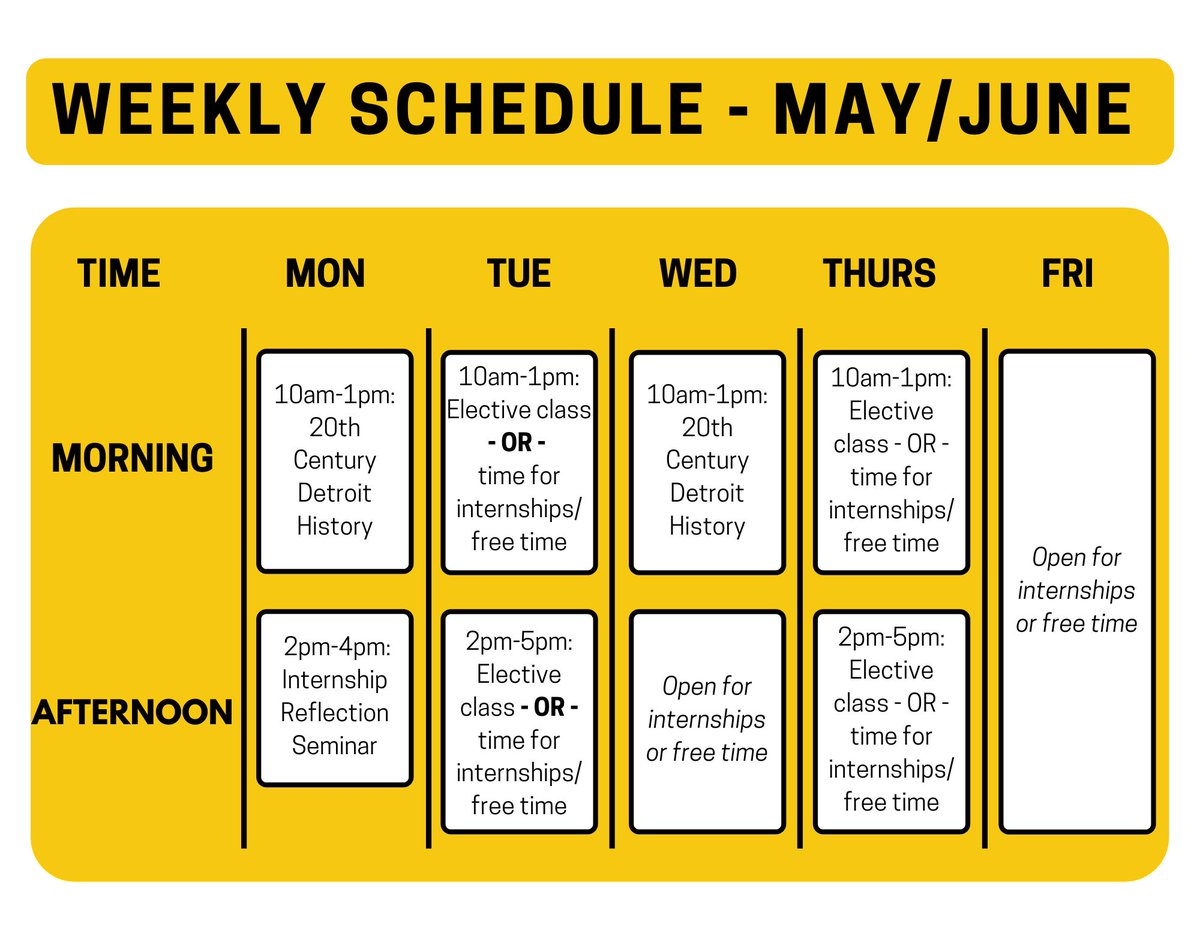 semesterD's tweet photo. Ever wonder what a week is like for someone in the SiD program during the Spring? Check out the snapshot below! 
#SiDSpring2023 #SiDProgram @umichLSA @UmichRC https://t.co/kkV2aq632W
