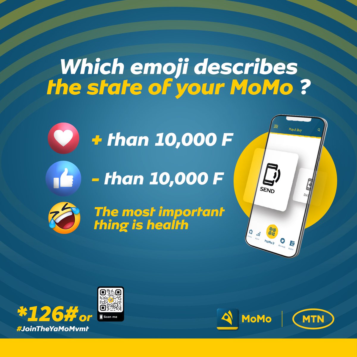 MTNCameroon's tweet photo. When you look at your MoMo account balance, do you put your heart into it or is health more important?🤭
Don't forget, with your 5,000F you can turn the tide and maybe win 100,000F🤫
#IndomitableNetwork #MoMoBackToSchool https://t.co/xmm3KyjpkY