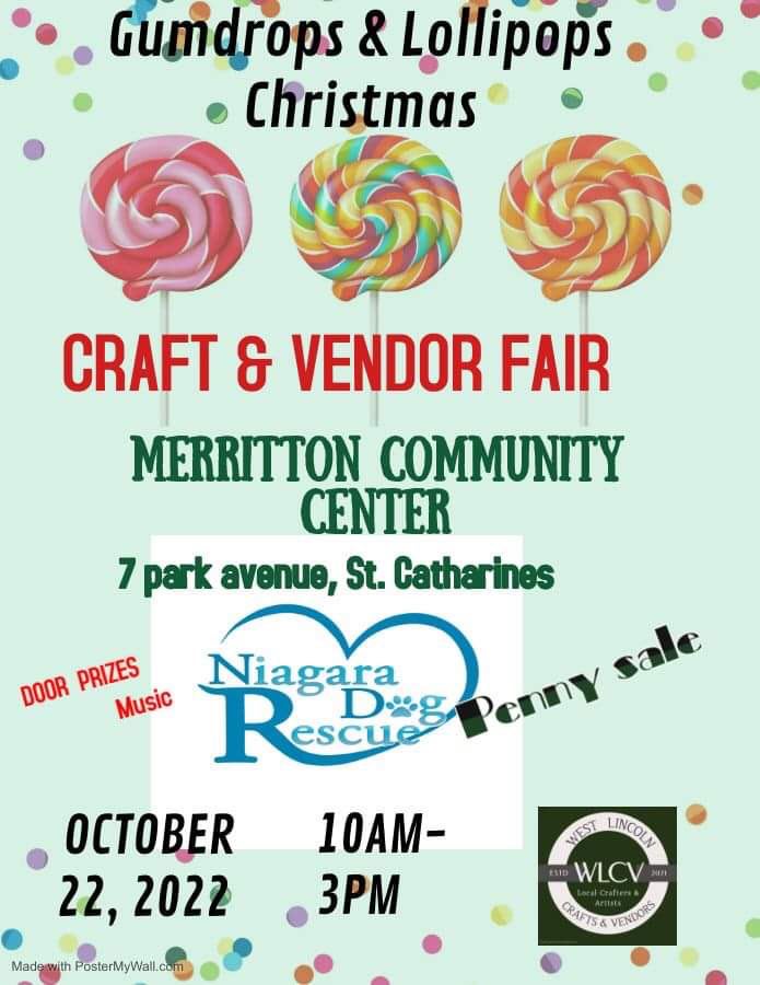 Thank you to West Lincoln Craft &amp; Vendors for inviting us to participate in the Xmas Craft &amp; Vendor Fair this Sat at the Merritton Community Centre!

We will be near the front door to greet you &amp; be selling raffle tickets for surprise prizes from various vendors  

See you there!