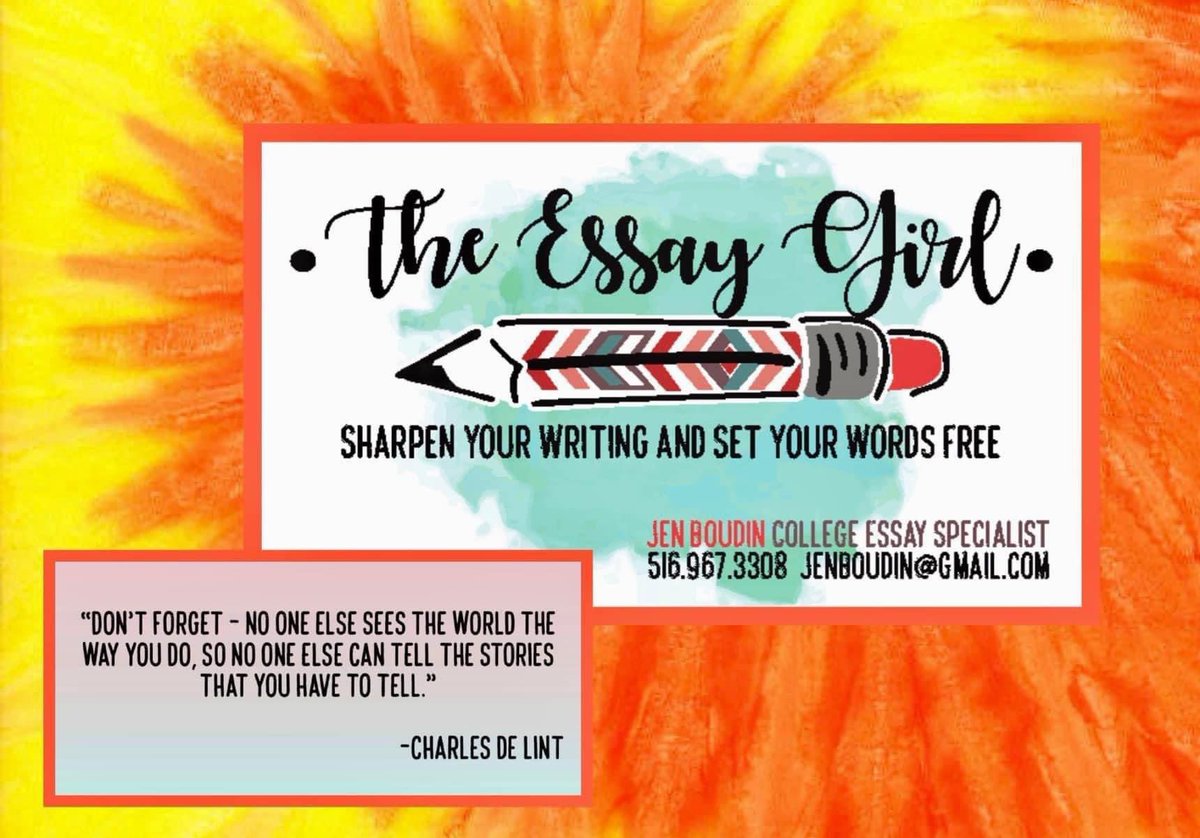 Jen_Boudin's tweet photo. A fabulous thread with great advice! I’ve been doing this for 22+ years! Please save my card for 2023, I work virtually around the country! (Contact me in February/March) I’ll help your high schooler sharpen their writing and set their words free!! https://t.co/3c6ZgKVVmH