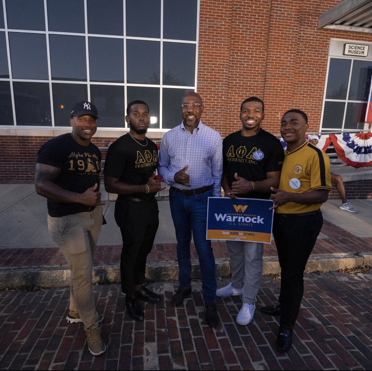 1906DeltaDelta's tweet photo. The brothers of Delta Delta and Gamma Omicron Lambda supported Bro. Warnock’s Bus Tour, “Georgia Votes”. Let’s continue to register to vote and head to the polls for the progression of all mankind!  #GeorgiaVotes https://t.co/mVwBBx9i6B